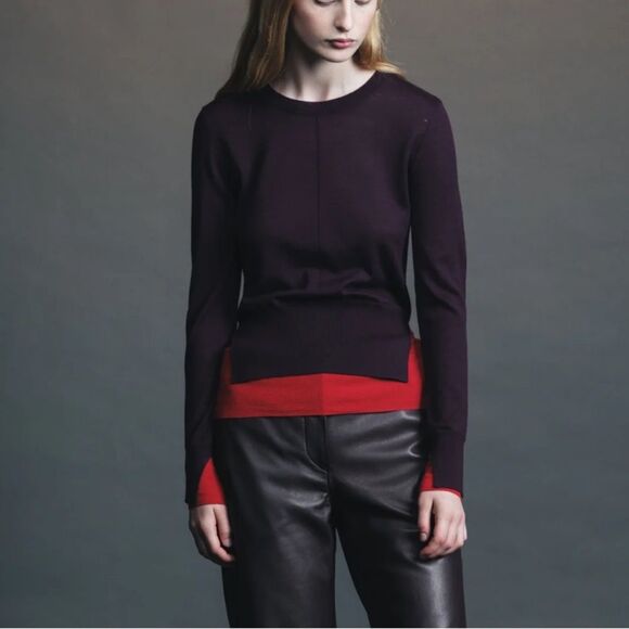 NWT SAINTART Myra Wool Long Sleeve Crew Neck Sweater in Burgundy/Tomato, Size S - Picture 1 of 10
